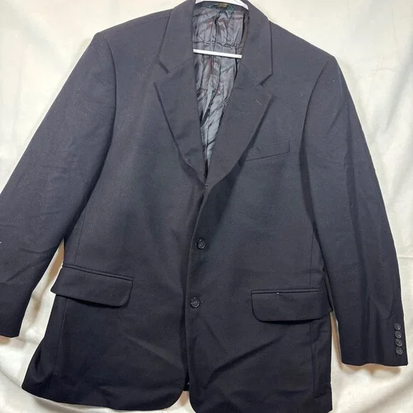 Vtg J.Crew Mens Black Classic Blazer Suit Jacket Size 44R